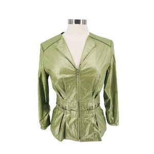 CARLISLE $309 Jacket Gold Green 6 Peplum Ruffle Metallic Full Sleeve Zip